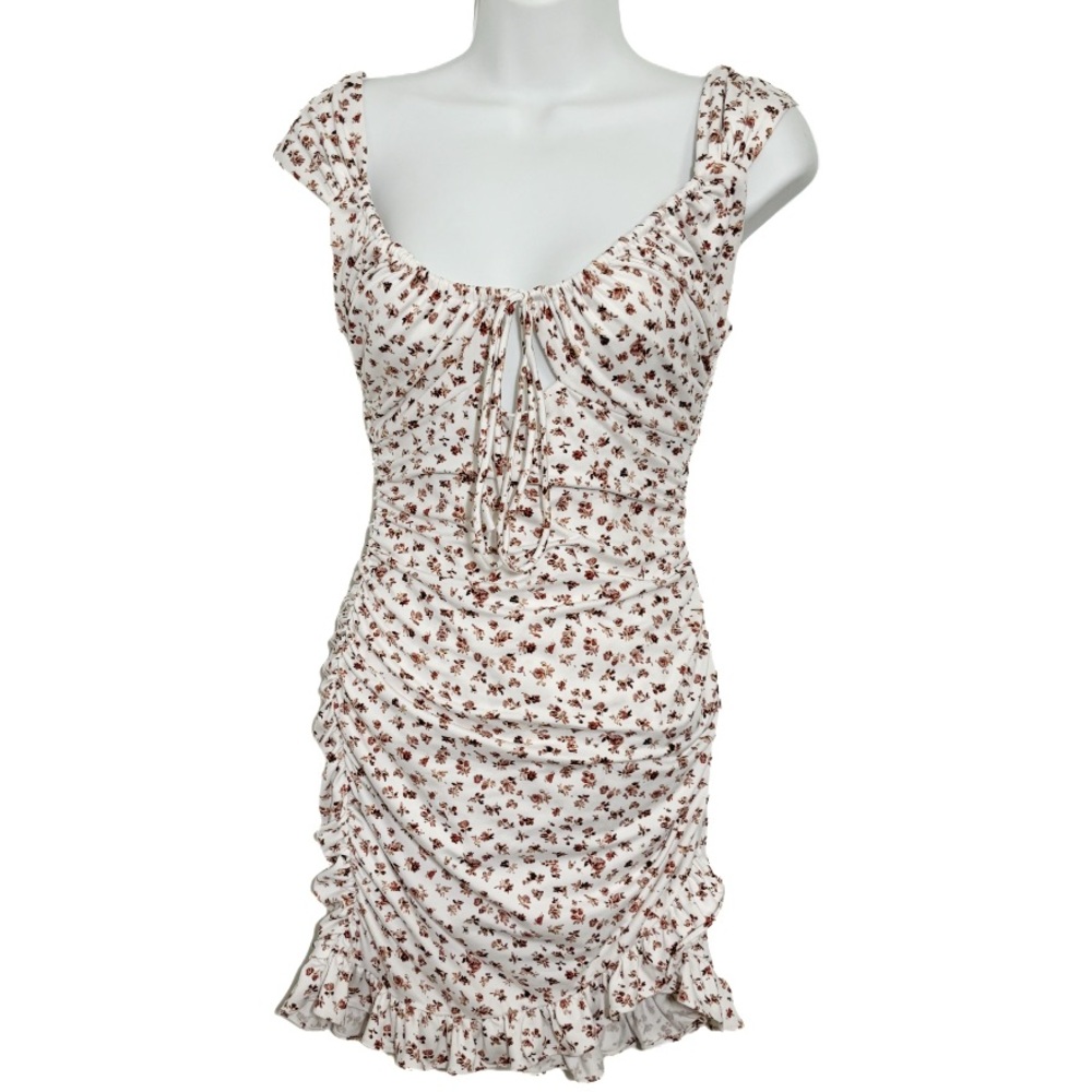 Urban Outfitters Eve Ditsy Floral Sleeveless Mini Y2K Dress Cream Brown Size XS